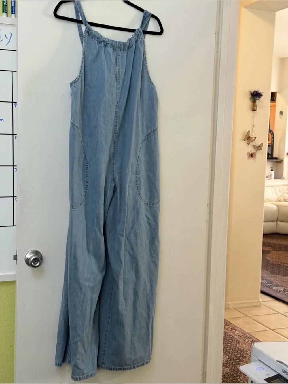 Free People Light Blue Wide-Leg Denim Jumpsuit